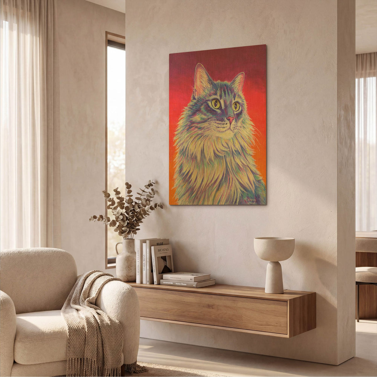 'Longhaired Purple Tabby Cat' By Rebecca Wang Art Gold Metal Wall Art