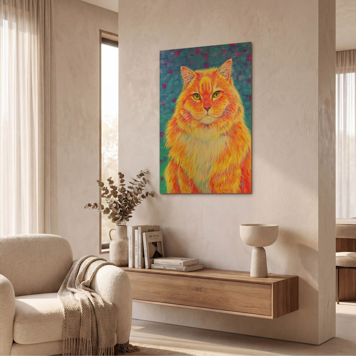 'Orange Buff Tabby Cat' By Rebecca Wang Art Gold Metal Wall Art