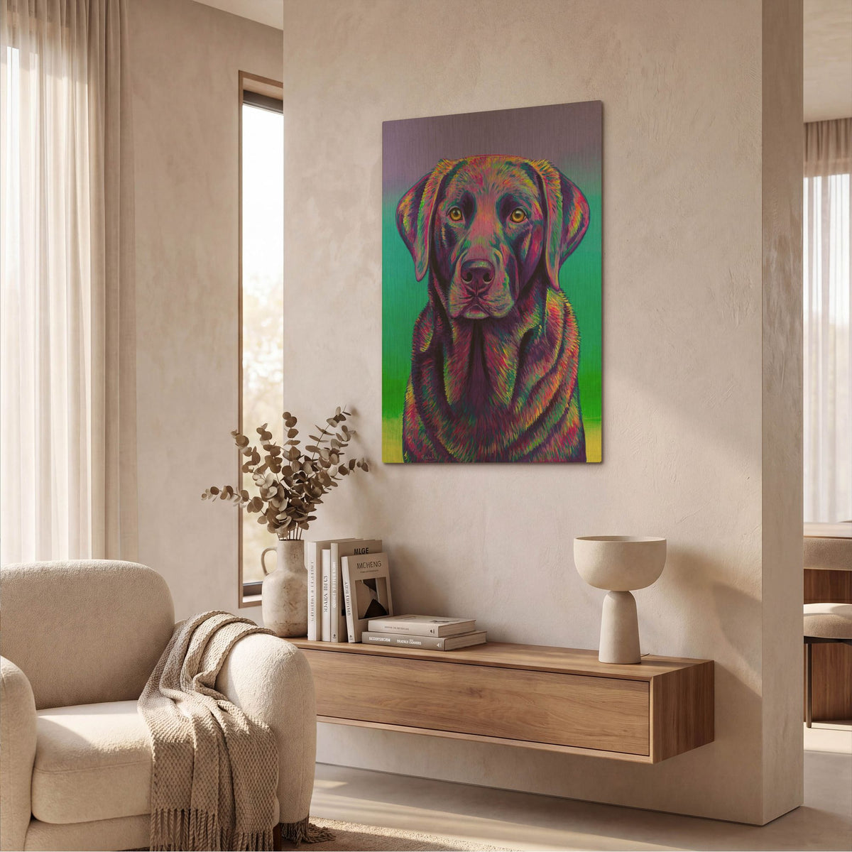 'Purple Chocolate Labrador Retriever' By Rebecca Wang Art Gold Metal Wall Art