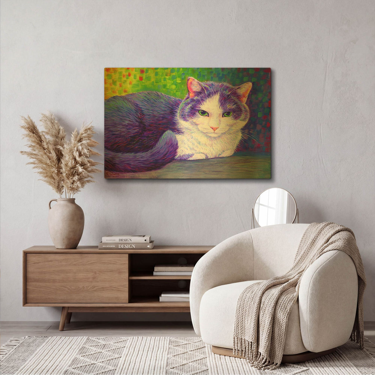 'Purple Tuxedo Cat' By Rebecca Wang Art Gold Metal Wall Art