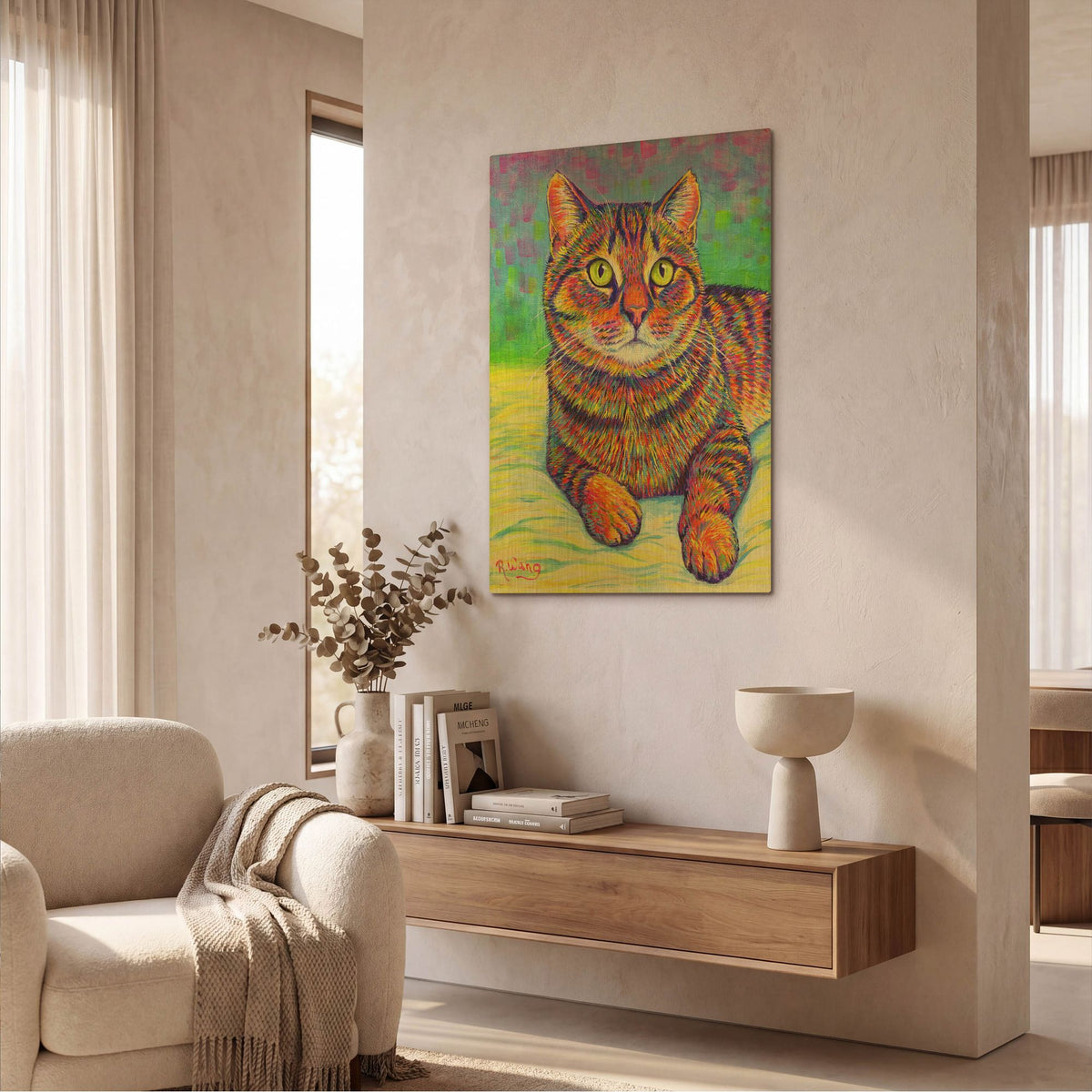 'Rainbow Brown Tabby' By Rebecca Wang Art Gold Metal Wall Art