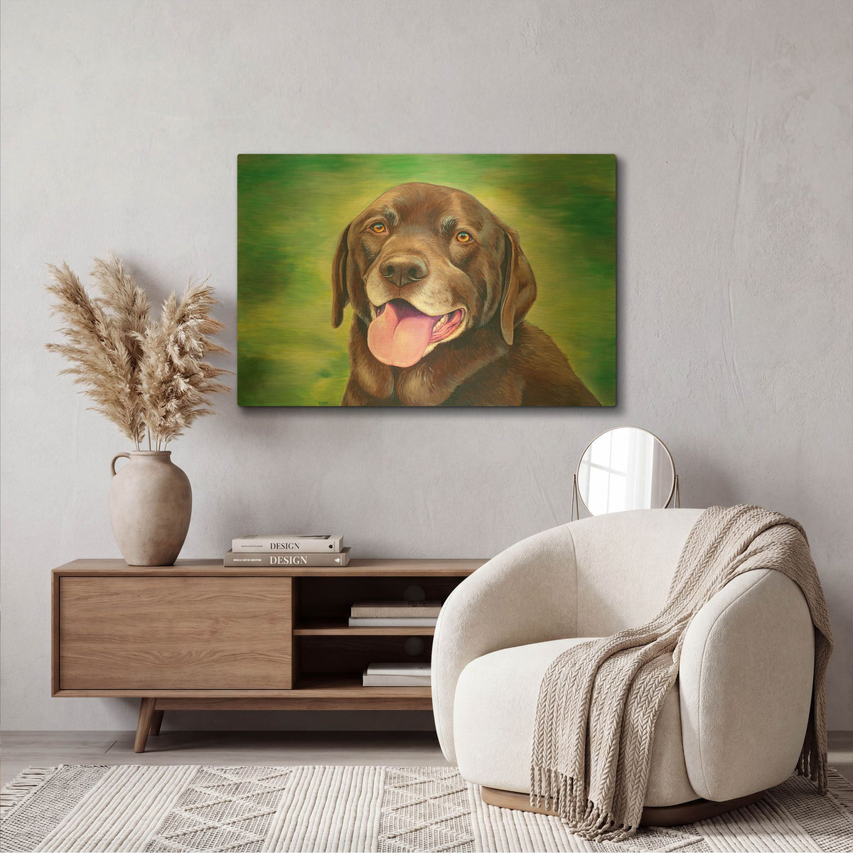 'Chocolate Labrador Retriever Dog' By Rebecca Wang Art Gold Metal Wall Art