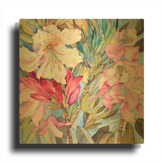 'Rhododendron I' By Sharon Pitts Gold Metal Wall Art