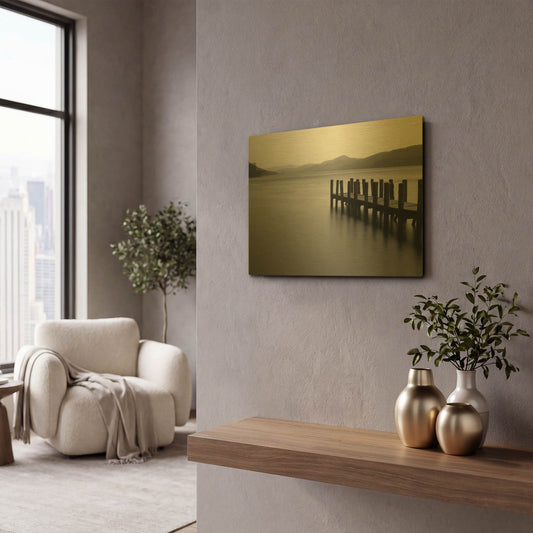 'Lakeside Pier 006' By Tom Quartermaine Gold Metal Wall Art
