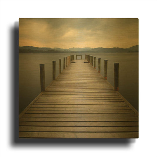'Lakeside Pier' By Tom Quartermaine Gold Metal Wall Art