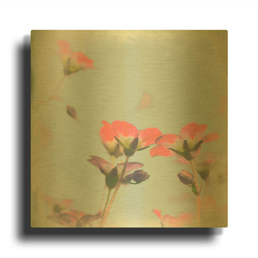 'Little Pink Flowers on Blue' By Tom Quartermaine Gold Metal Wall Art