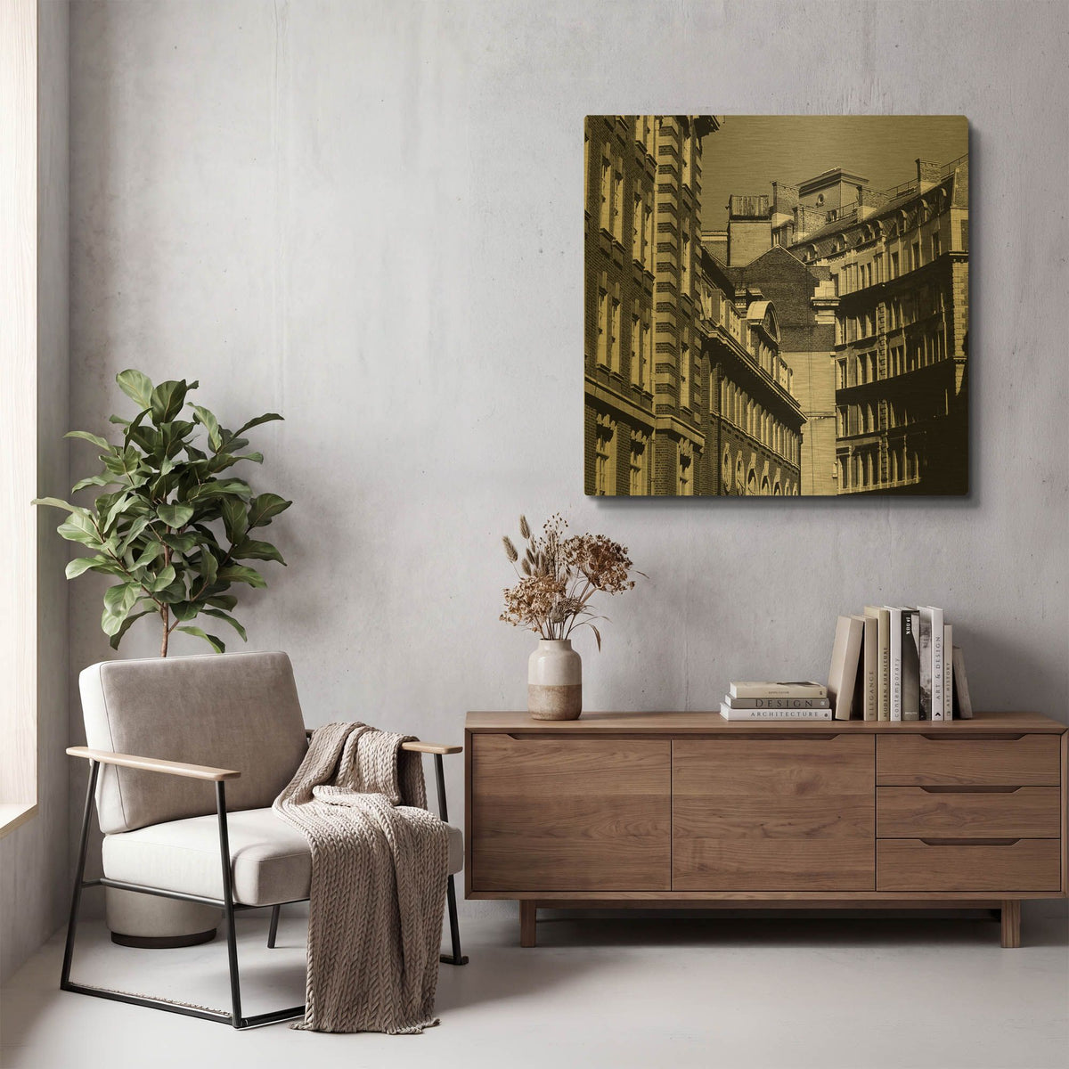'London Street' By Tom Quartermaine Gold Metal Wall Art