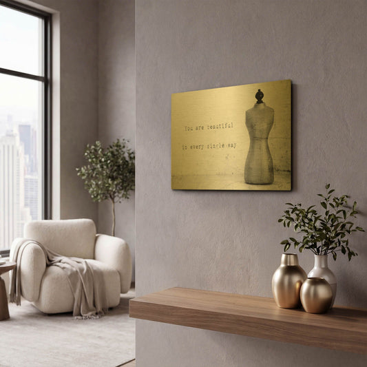 'Mannequin with Quote' By Tom Quartermaine Gold Metal Wall Art