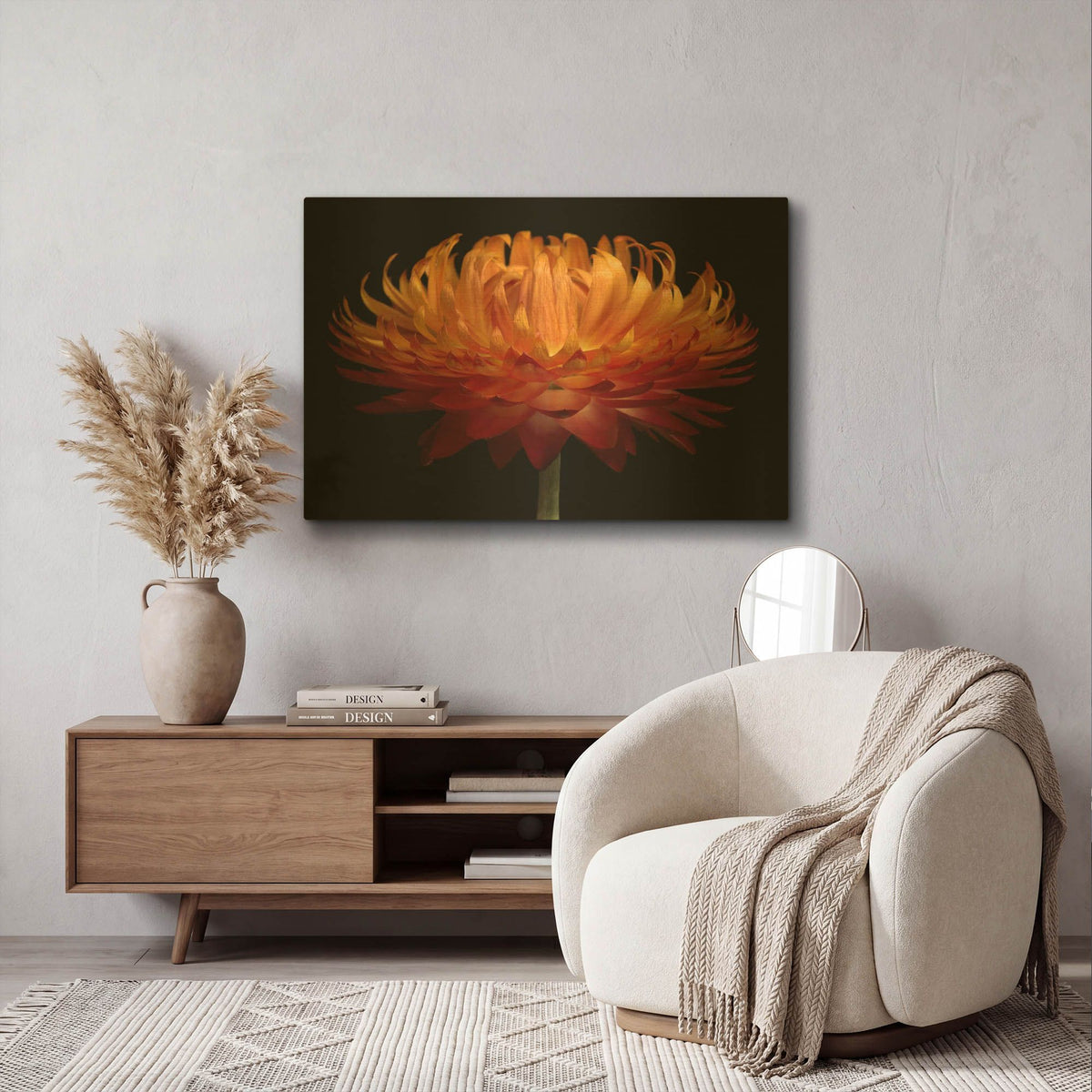 'Orange Flower on Black' By Tom Quartermaine Gold Metal Wall Art