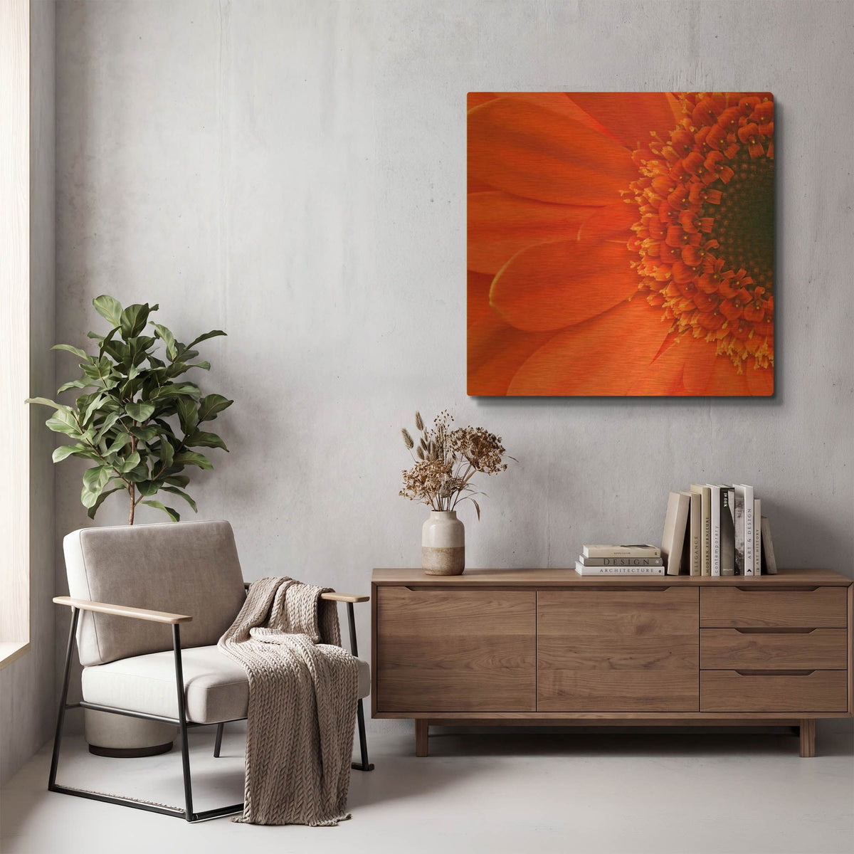 'Orange Gerbera Close up' By Tom Quartermaine Gold Metal Wall Art
