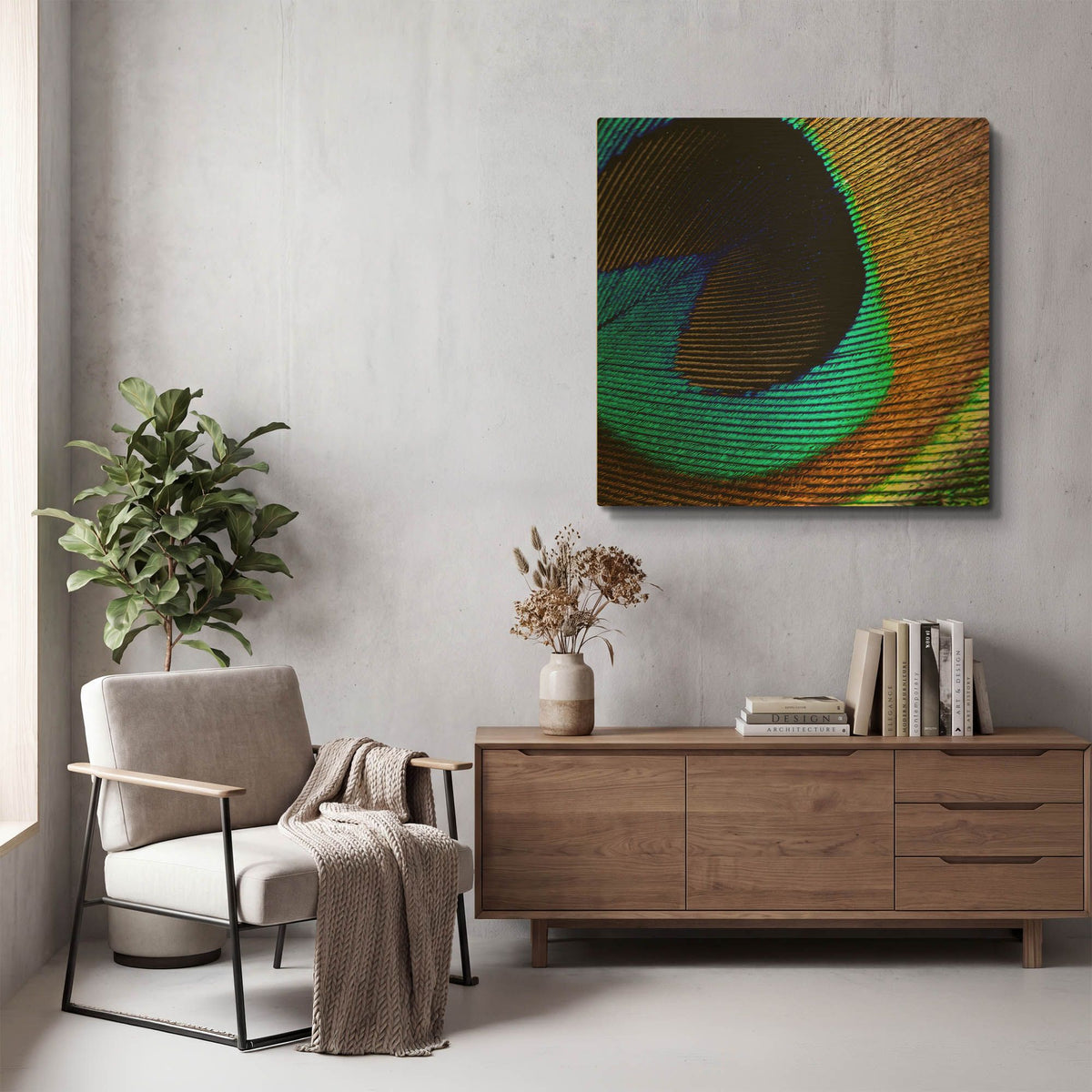 'Peacock Feather 02' By Tom Quartermaine Gold Metal Wall Art