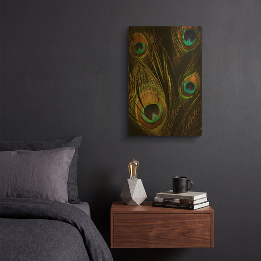 'Peacock Feathers 03' By Tom Quartermaine Gold Metal Wall Art