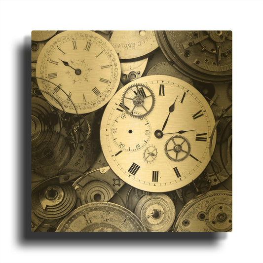 'Pieces of Old Watch BW' By Tom Quartermaine Gold Metal Wall Art