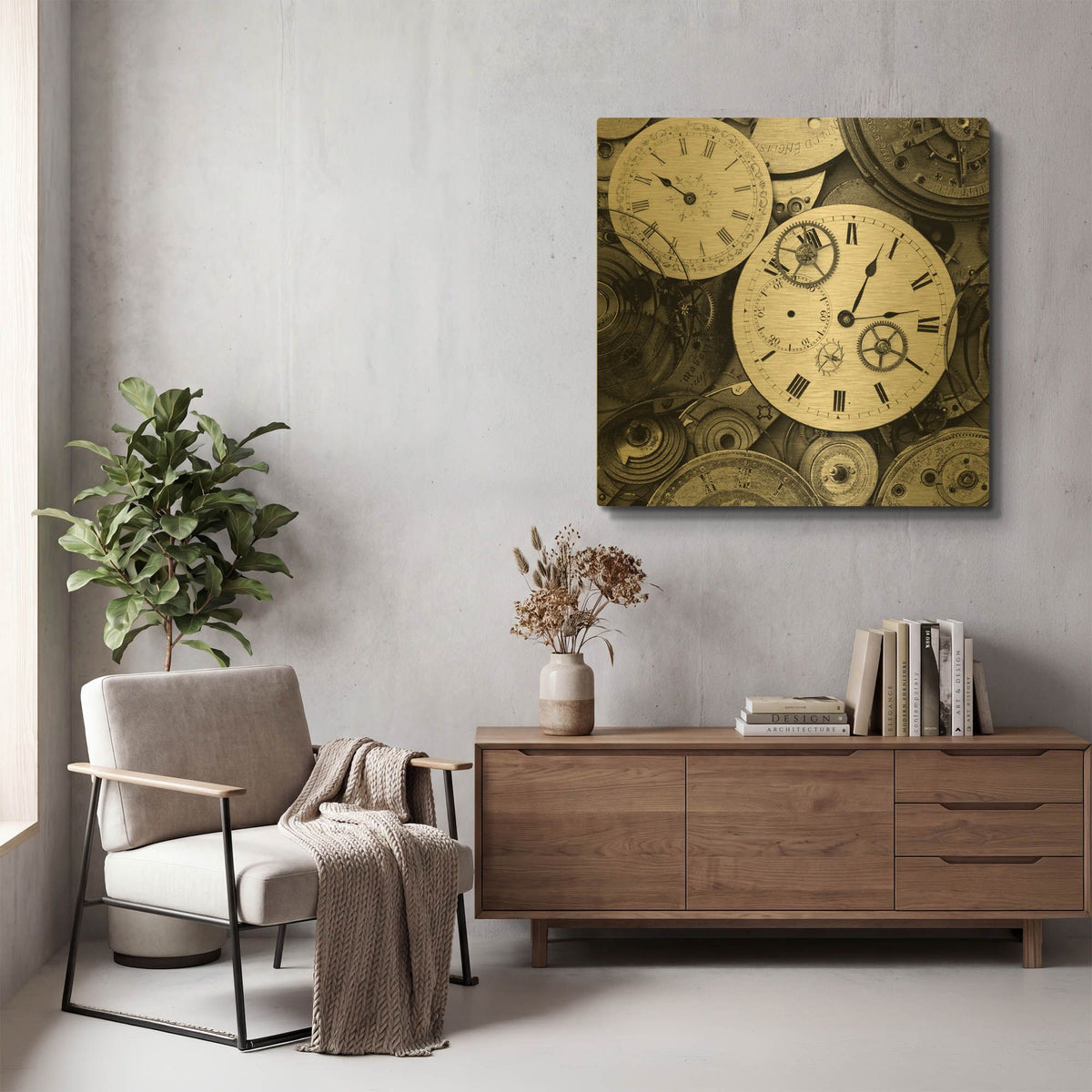 'Pieces of Old Watch BW' By Tom Quartermaine Gold Metal Wall Art