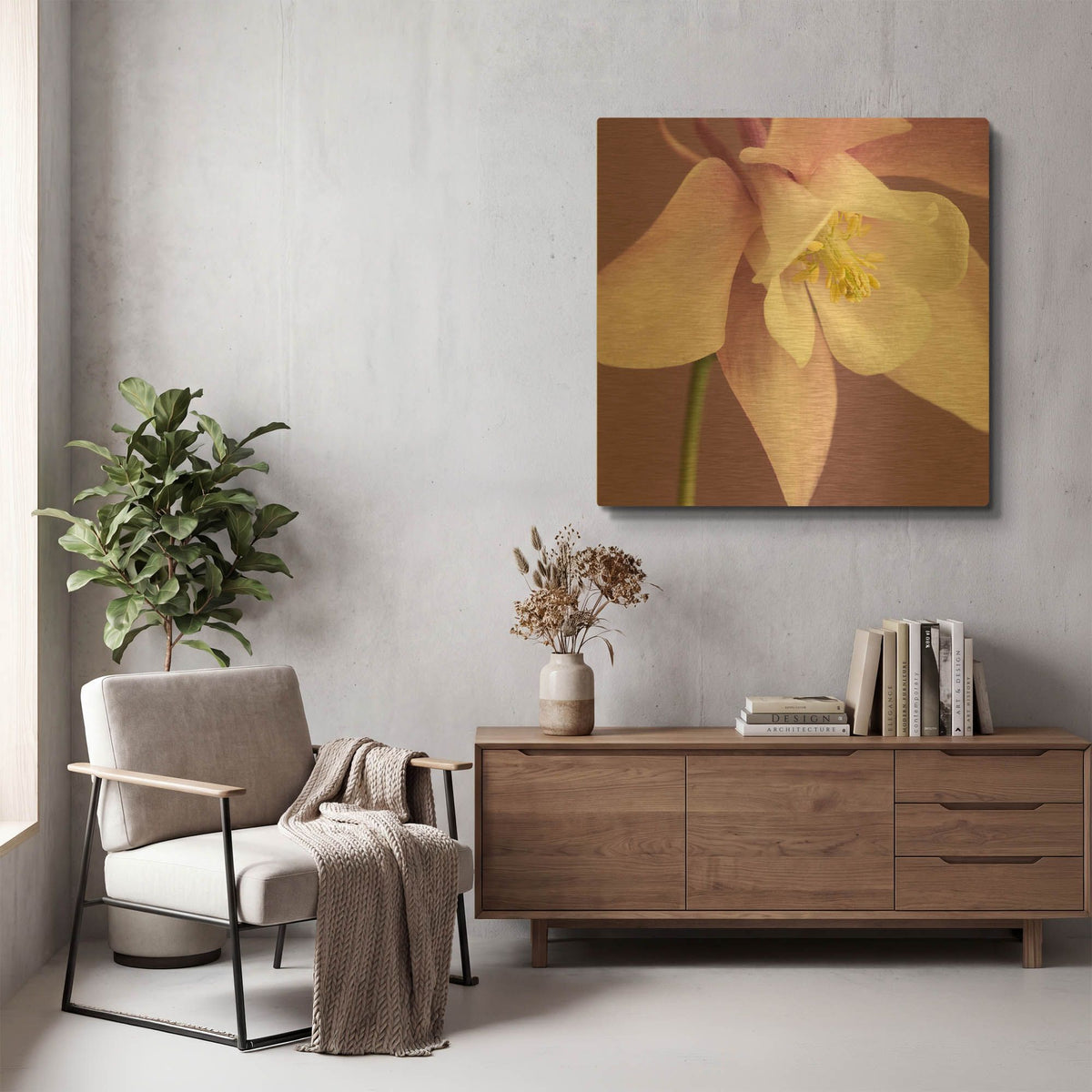 'Pink Aquiligia' By Tom Quartermaine Gold Metal Wall Art