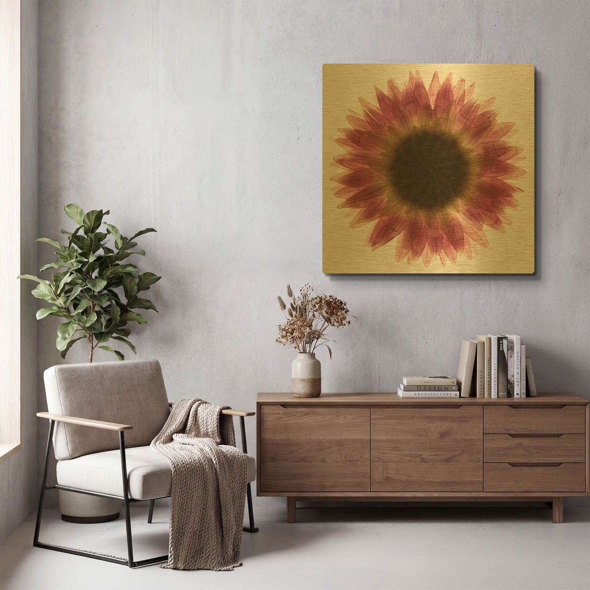 'Pink Flower on White 01' By Tom Quartermaine Gold Metal Wall Art