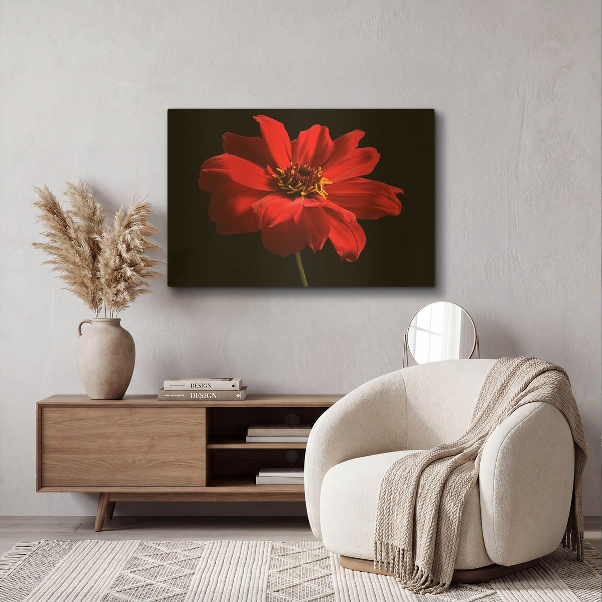 'Red Flower on Black 01' By Tom Quartermaine Gold Metal Wall Art