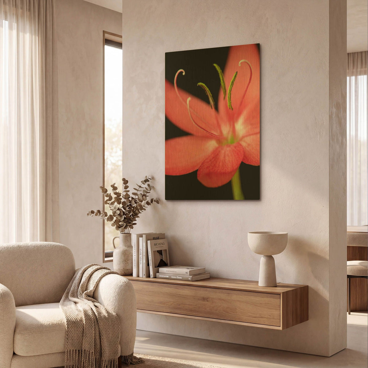 'Red Flower on Black 07' By Tom Quartermaine Gold Metal Wall Art