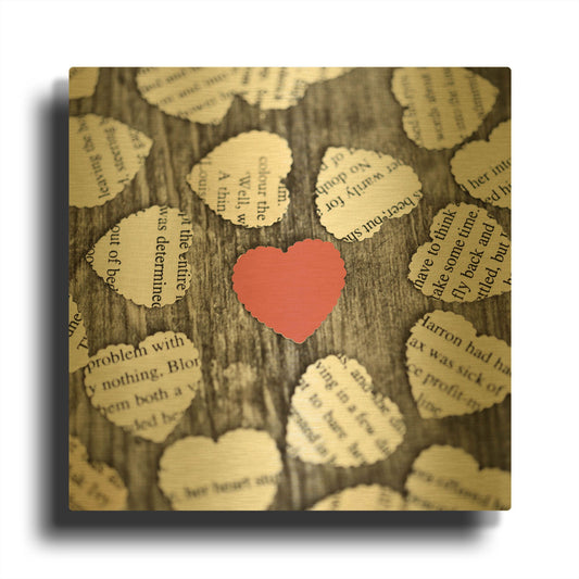 'Red Heart with Heart Book Pages' By Tom Quartermaine Gold Metal Wall Art