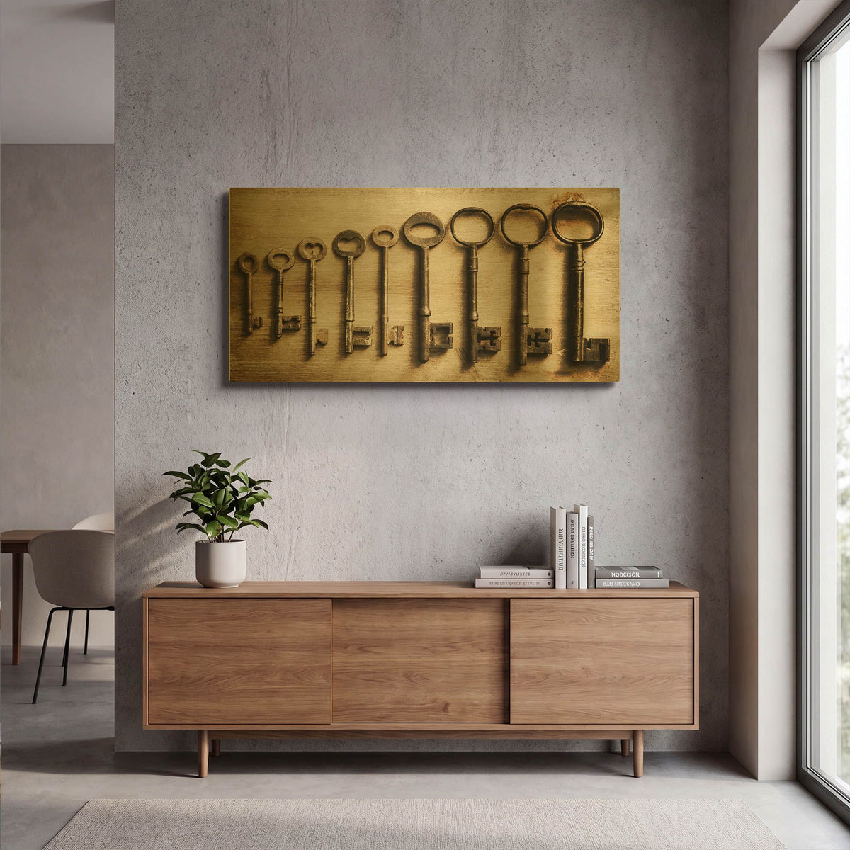 'Row Of Antique Keys' By Tom Quartermaine Gold Metal Wall Art