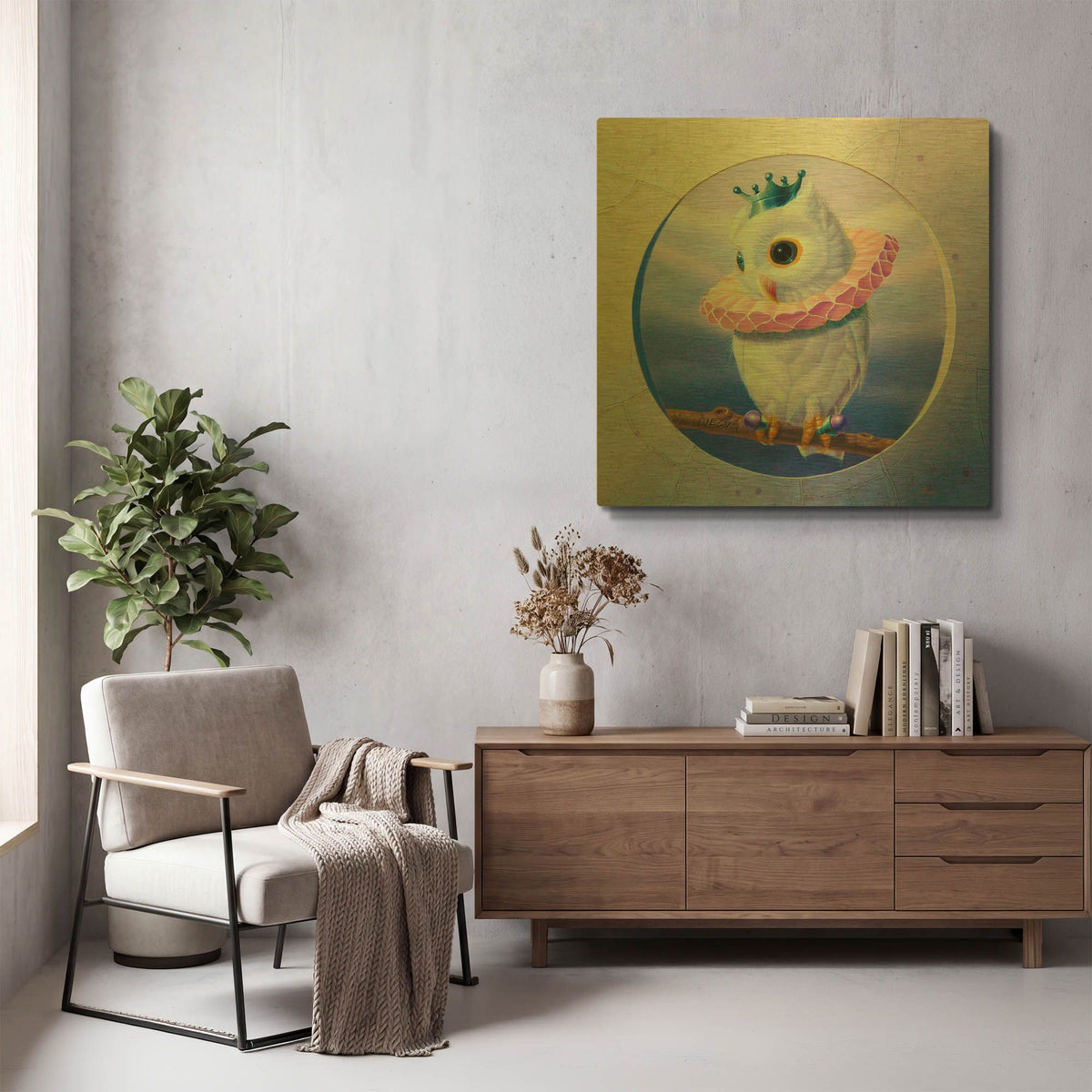'The Banded Little Owl' By Valery Vecu Quitard Gold Metal Wall Art