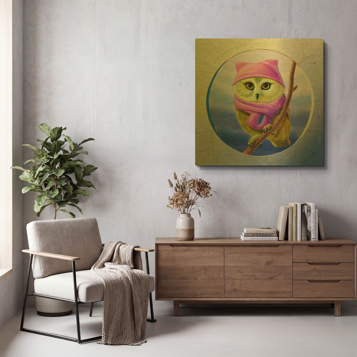 'The Cool Owl' By Valery Vecu Quitard Gold Metal Wall Art