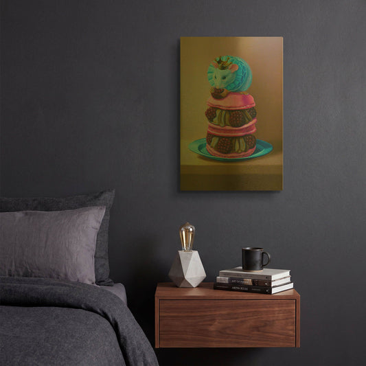 'Mouse And Raspberry Meringue' By Valery Vecu Quitard Gold Metal Wall Art