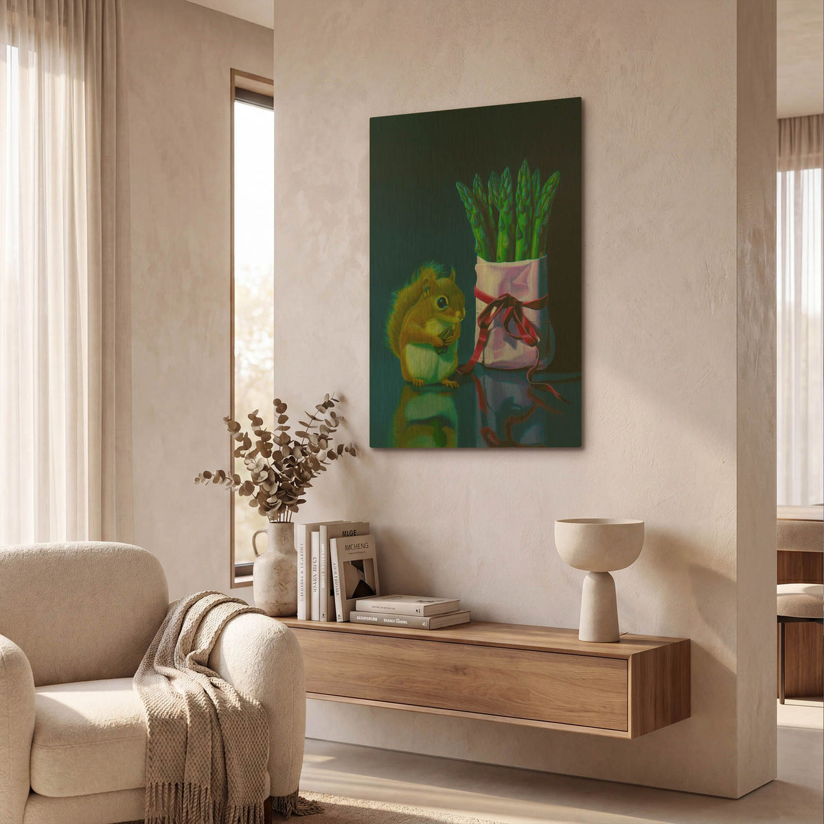 'Squirrel And Asparagus' By Valery Vecu Quitard Gold Metal Wall Art