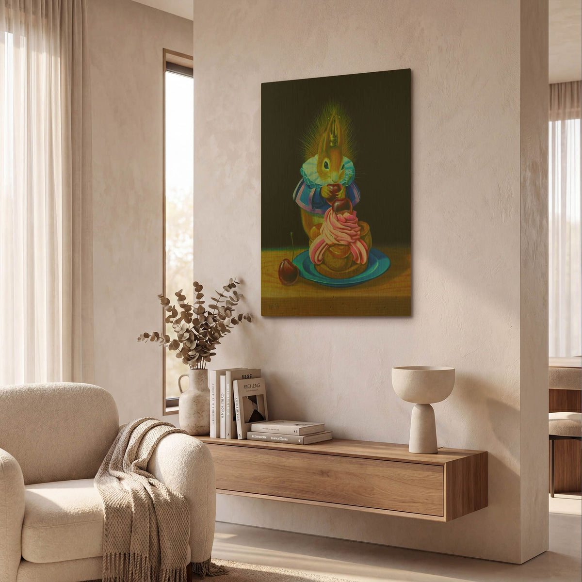 'Squirrel And Cherries' By Valery Vecu Quitard Gold Metal Wall Art