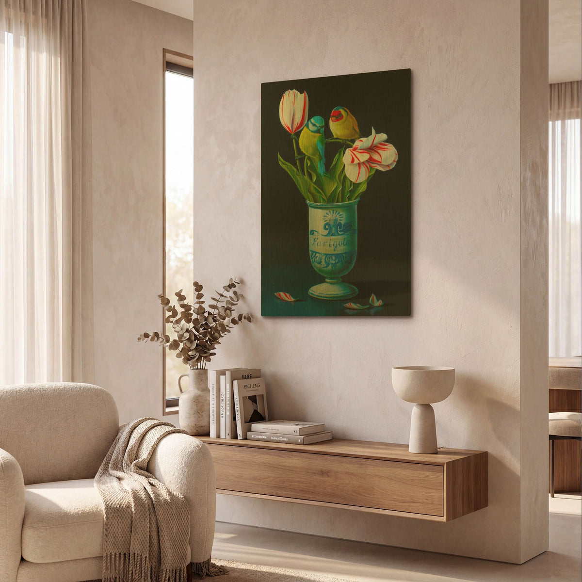 'The Apothecary Vase And Tulips' By Valery Vecu Quitard Gold Metal Wall Art