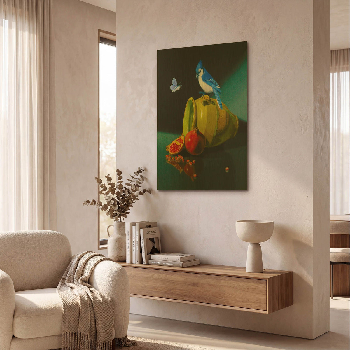 'The Jay In Provencal Pot' By Valery Vecu Quitard Gold Metal Wall Art