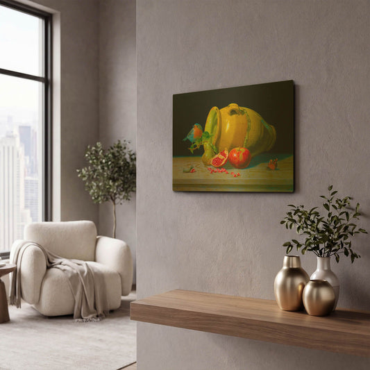 'The Redbreast And The Provencal Pot' By Valery Vecu Quitard Gold Metal Wall Art