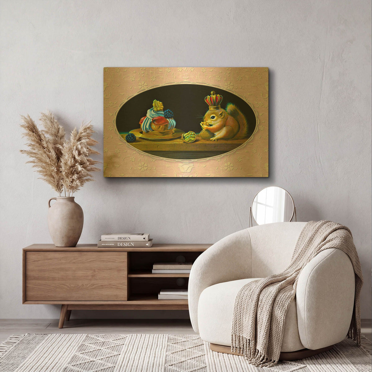 'The Squirrel And The Cake' By Valery Vecu Quitard Gold Metal Wall Art