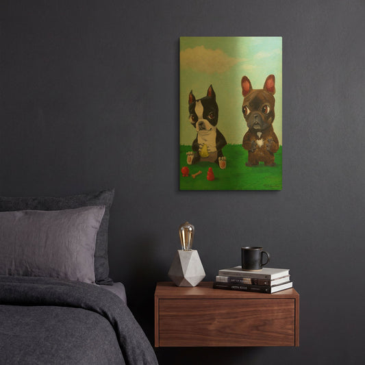 'Boston and Frenchie' By Brian Rubenacker Gold Metal Wall Art