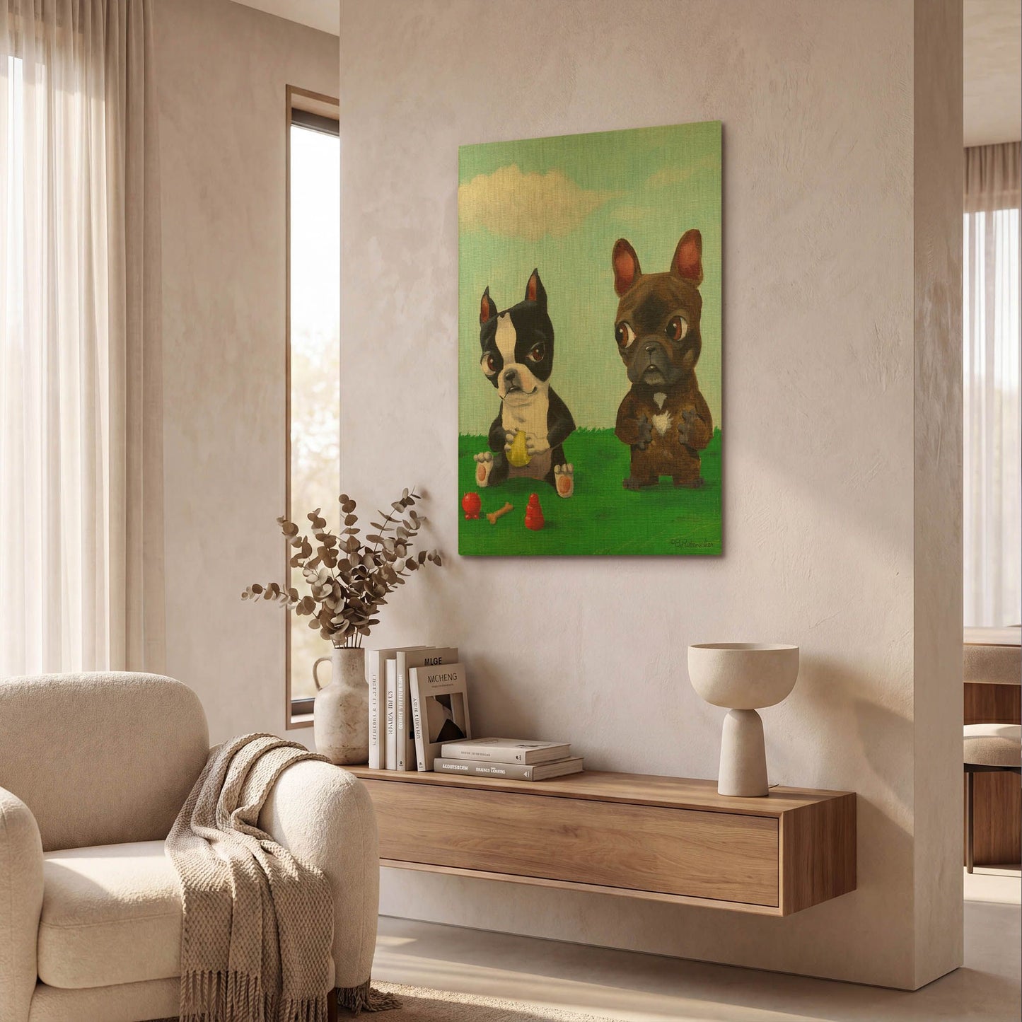 'Boston and Frenchie' By Brian Rubenacker Gold Metal Wall Art