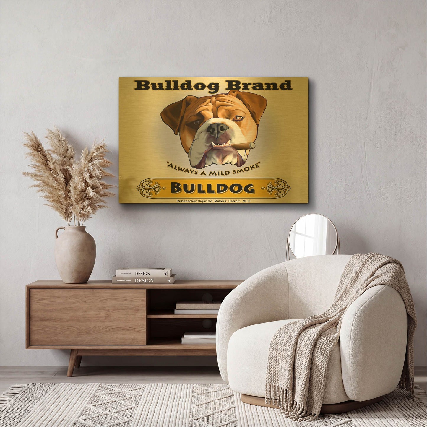 'Bulldog Cigar' By Brian Rubenacker Gold Metal Wall Art