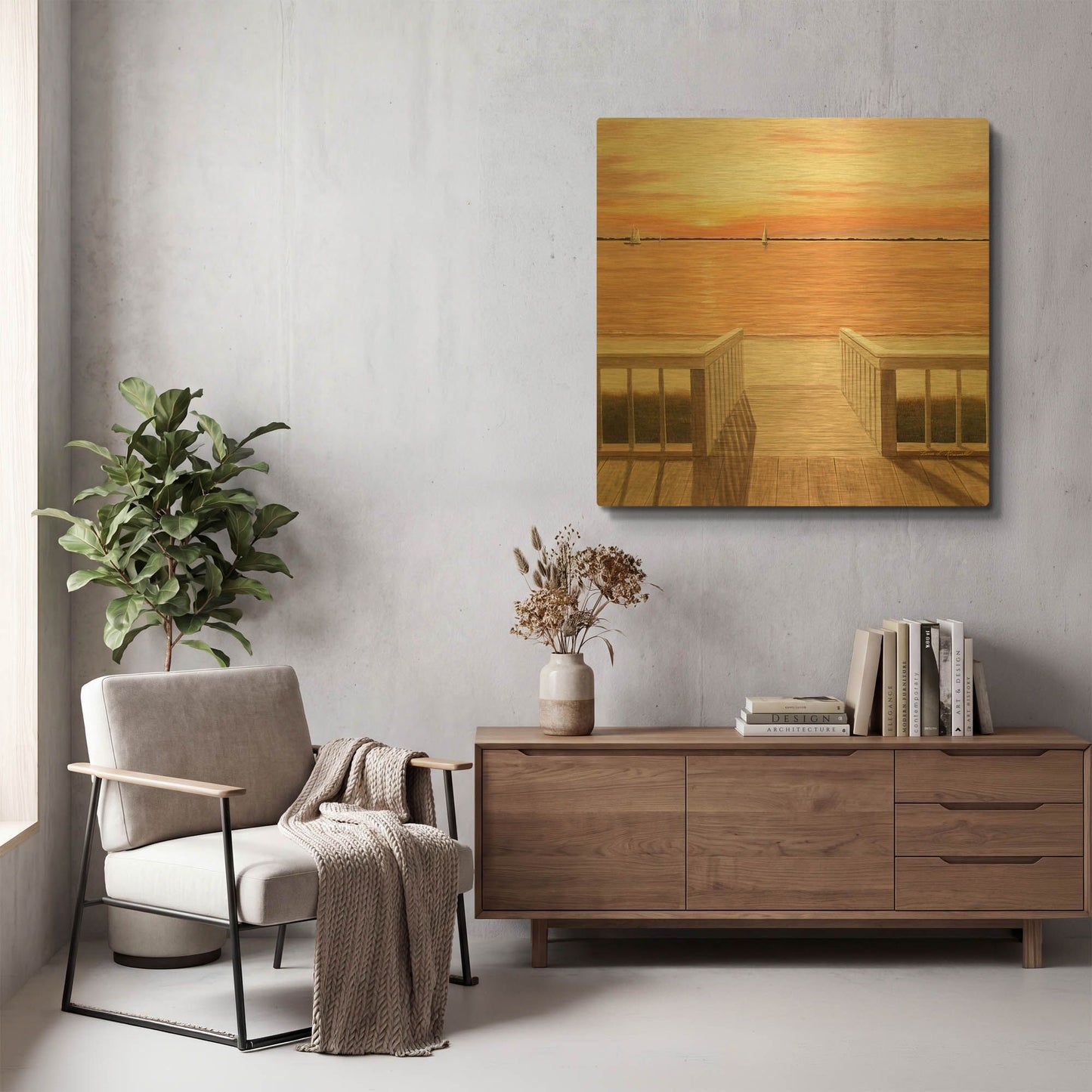 'R808D - Sunset Deck' By Diane Romanello Gold Metal Wall Art