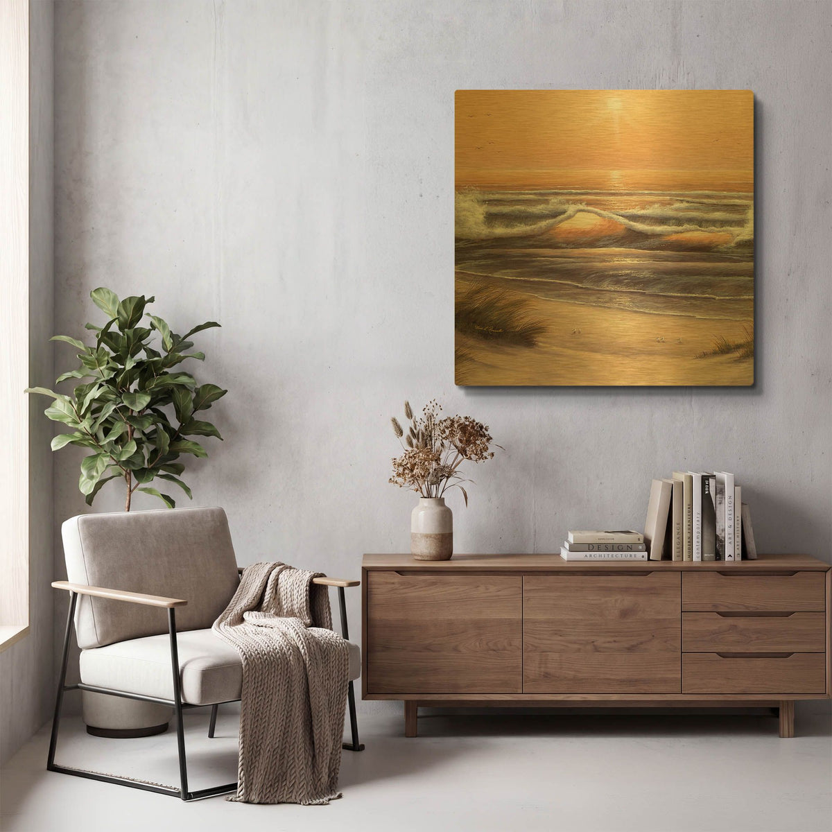 'R809D - Golden Waves' By Diane Romanello Gold Metal Wall Art