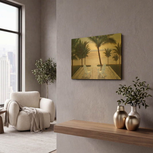 'R810D - Palm Beach Retreat' By Diane Romanello Gold Metal Wall Art