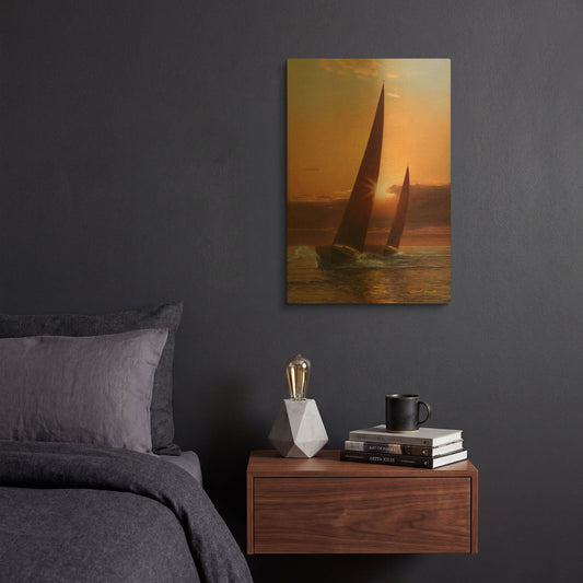 'R811D - Red Sails' By Diane Romanello Gold Metal Wall Art