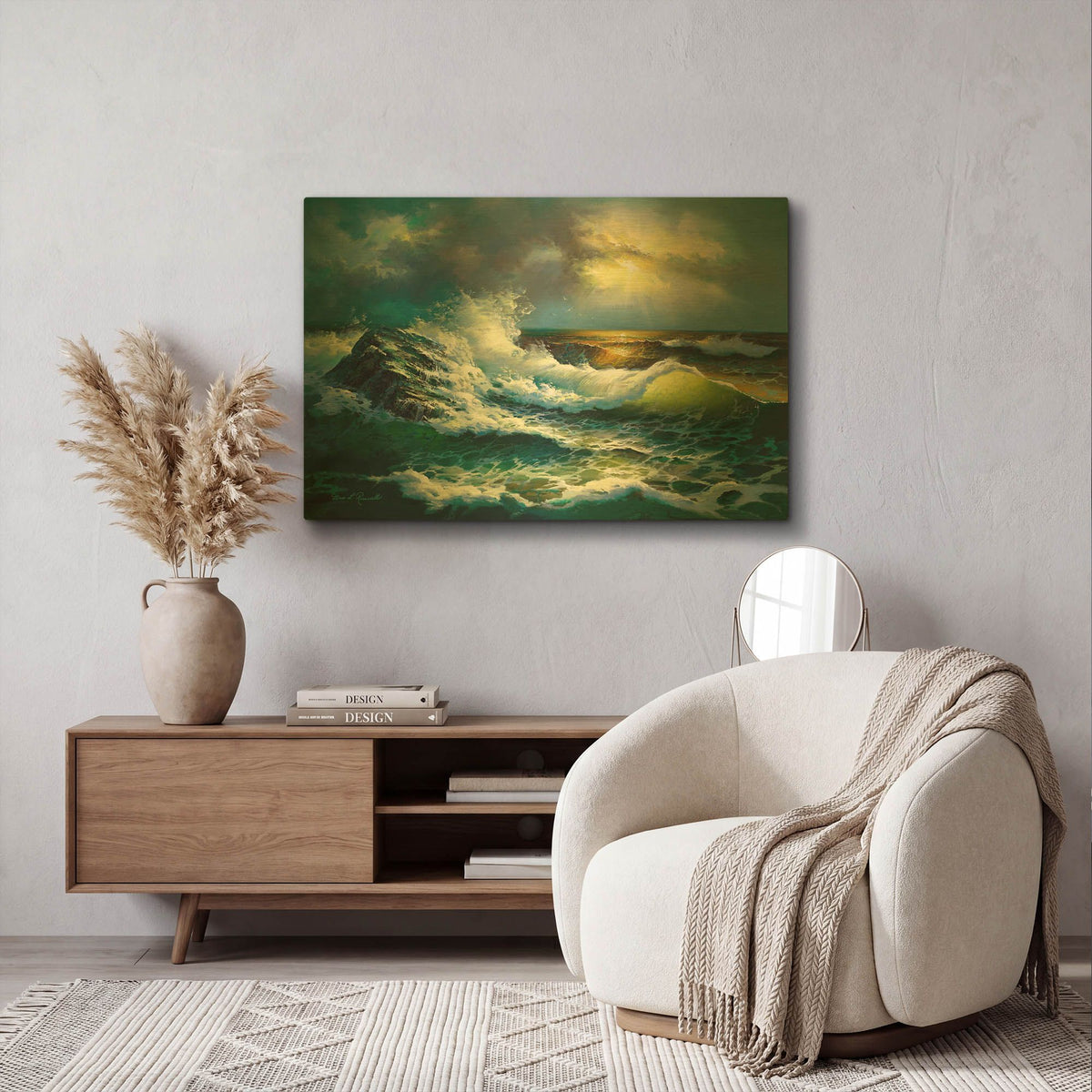 'R915D - Ocean Waves' By Diane Romanello Gold Metal Wall Art