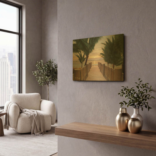 'R1124D - Palm Promenade' By Diane Romanello Gold Metal Wall Art
