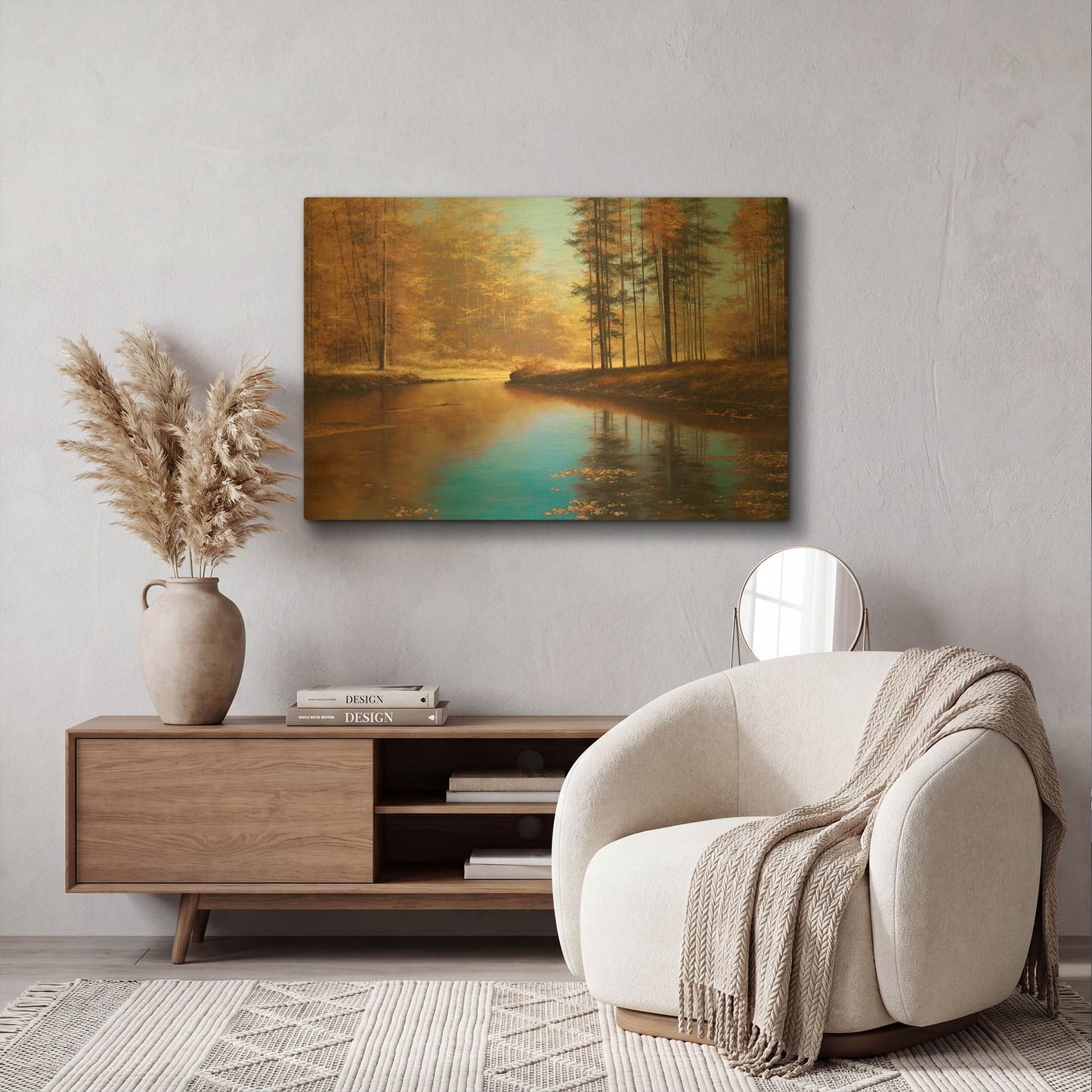 'R1197D - Autumn Creek' By Diane Romanello Gold Metal Wall Art