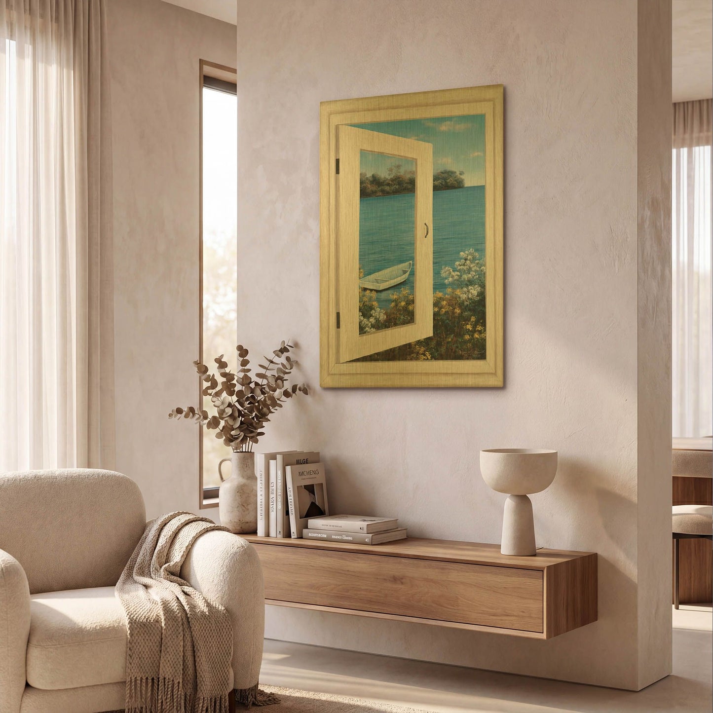 'R1396D - Bay Window Vista I' By Diane Romanello Gold Metal Wall Art