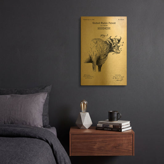 'Hoodwink Blueprint Patent Parchment' By LUXE Gold Metal Wall Art