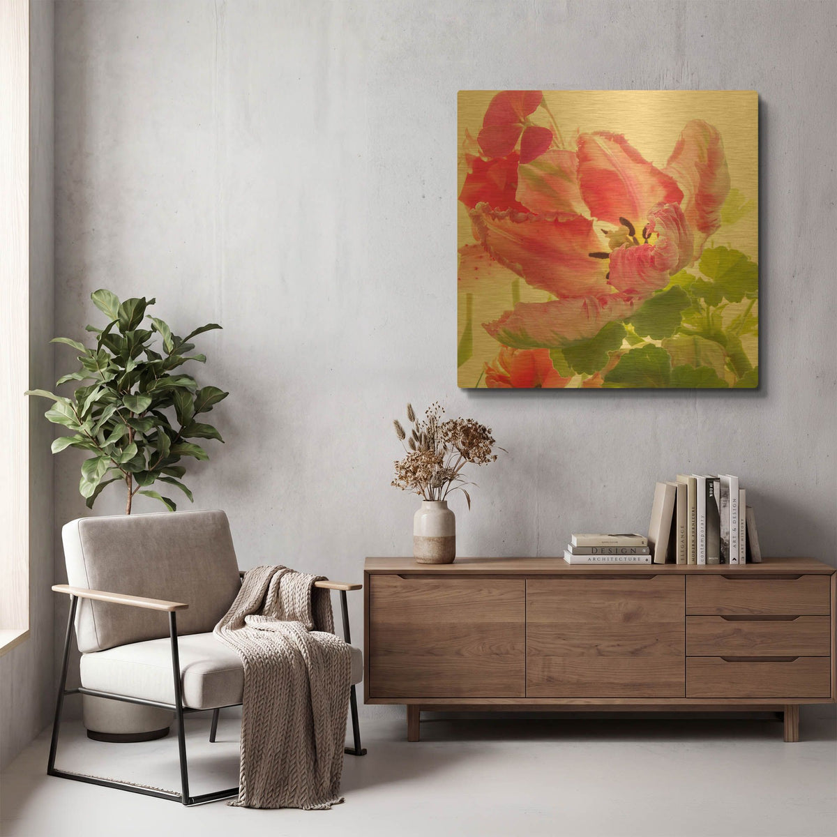 'Parrot Tulip One' By Judy Stalus Gold Metal Wall Art
