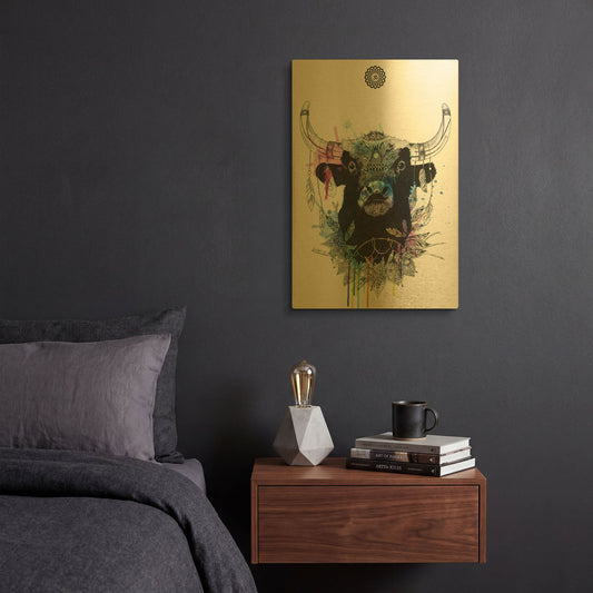 'Bull' By Karin Roberts Gold Metal Wall Art