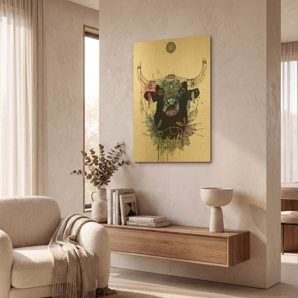 'Bull' By Karin Roberts Gold Metal Wall Art