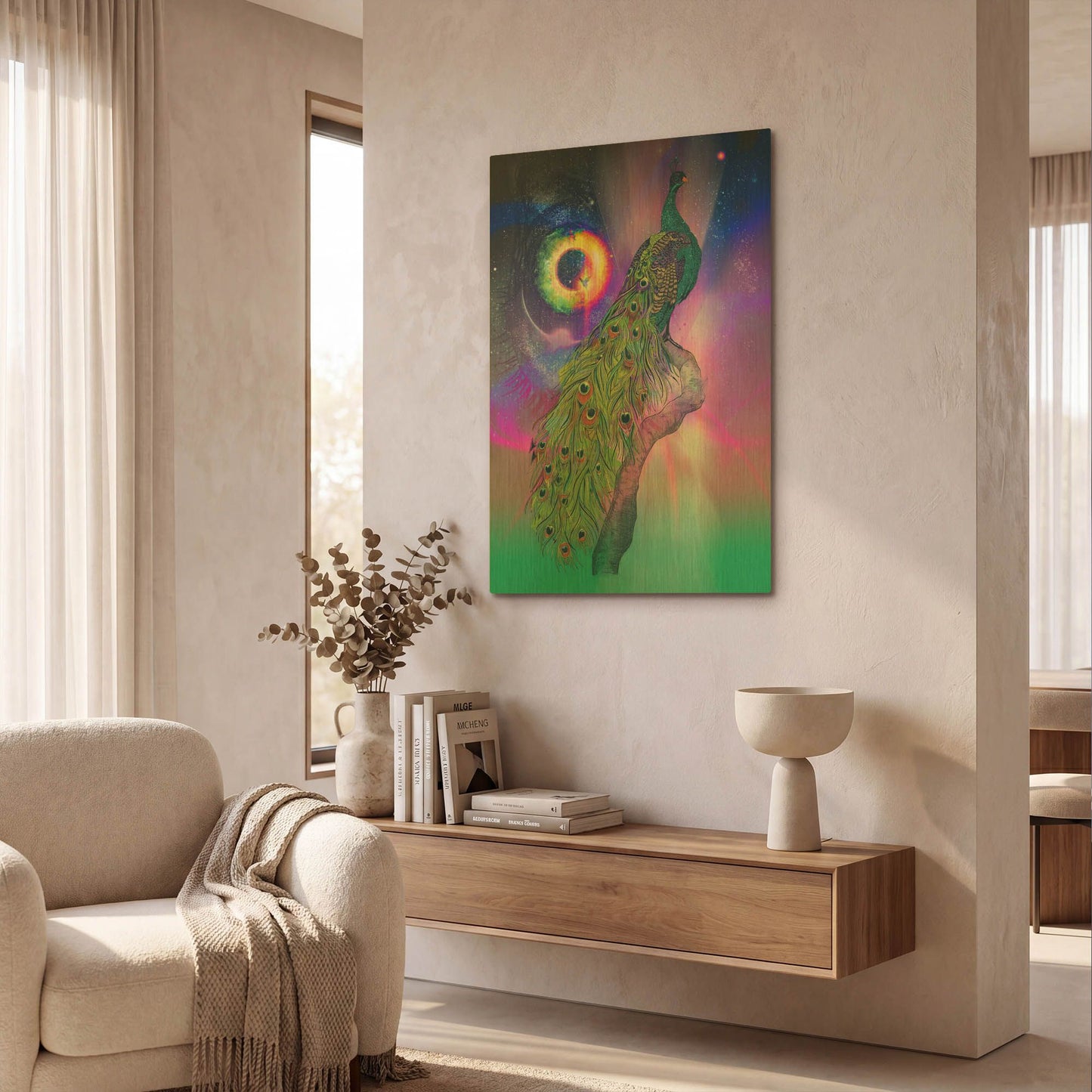 'Cosmic Peacock' By Karin Roberts Gold Metal Wall Art