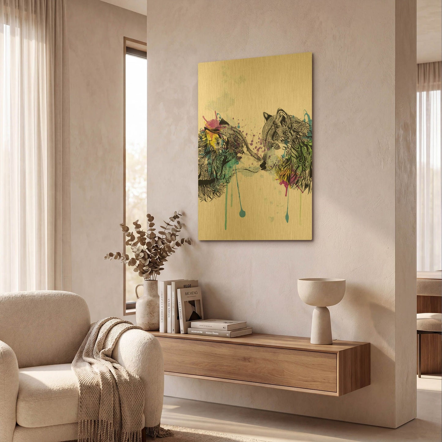 'Wolves' By Karin Roberts Gold Metal Wall Art